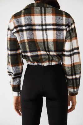 Yeşil Oduncu Desen Kaşe Crop Sweatshirt 3YXK8-47117-08 - 7
