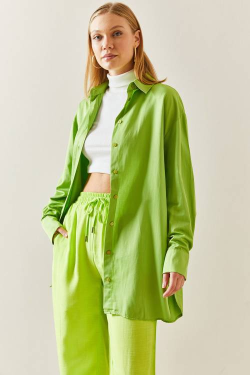 Yeşil Oversize Basic Gömlek 2YXK2-46510-08 - 4