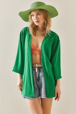 Yeşil Oversize Dokulu Kimono 3YXK4-46988-08 - 2