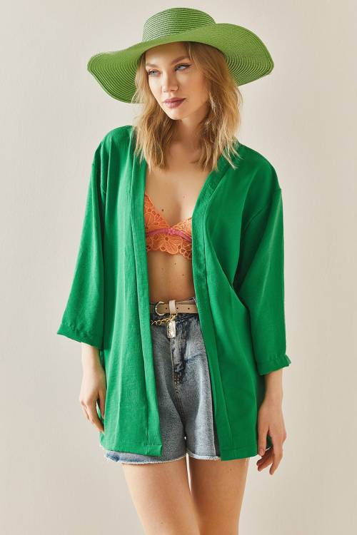 Yeşil Oversize Dokulu Kimono 3YXK4-46988-08 - 2