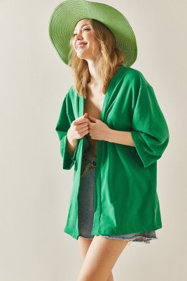 Yeşil Oversize Dokulu Kimono 3YXK4-46988-08 - 4
