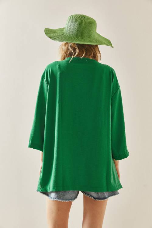 Yeşil Oversize Dokulu Kimono 3YXK4-46988-08 - 6
