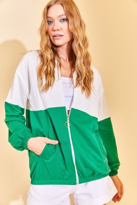 Yeşil Renk Geçişli Fermuarlı Sweat Hırka 3KXK8-46812-08 