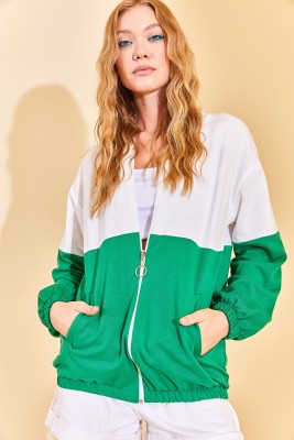 Yeşil Renk Geçişli Fermuarlı Sweat Hırka 3KXK8-46812-08 - 2