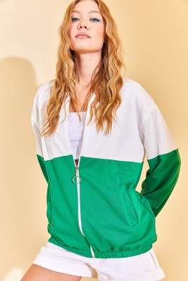 Yeşil Renk Geçişli Fermuarlı Sweat Hırka 3KXK8-46812-08 - 3