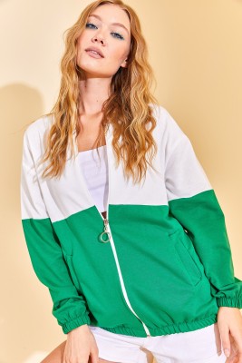 Yeşil Renk Geçişli Fermuarlı Sweat Hırka 3KXK8-46812-08 - 4