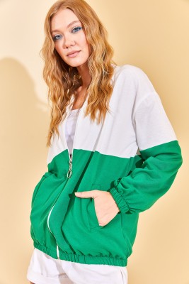 Yeşil Renk Geçişli Fermuarlı Sweat Hırka 3KXK8-46812-08 - 5