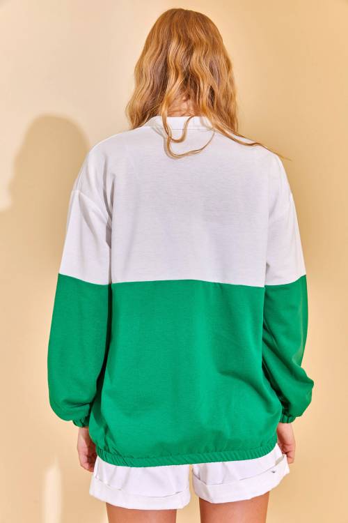 Yeşil Renk Geçişli Fermuarlı Sweat Hırka 3KXK8-46812-08 - 7