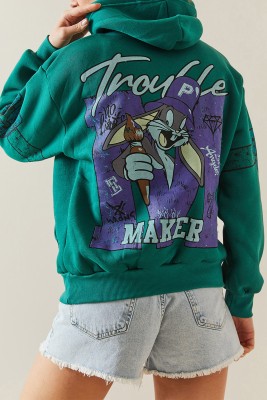 Yeşil Şardonlu & Arkası Baskılı Kapüşonlü Sweatshirt 4KXK8-47835-08 