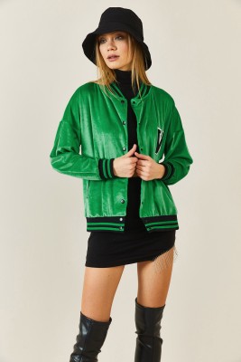 Yeşil Şeritli Kadife Bomber Ceket 3KXK4-46853-08 - 2