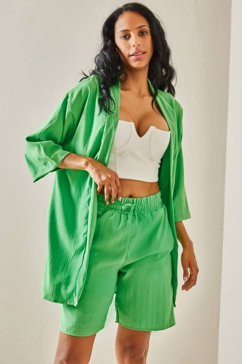 Yeşil Şortlu Kimono Takım 3YXK8-47422-08 - 4