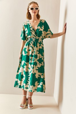 XHAN - Yeşil V Yaka Yarasa Kol Desenli Elbise 3YXK6-47350-08