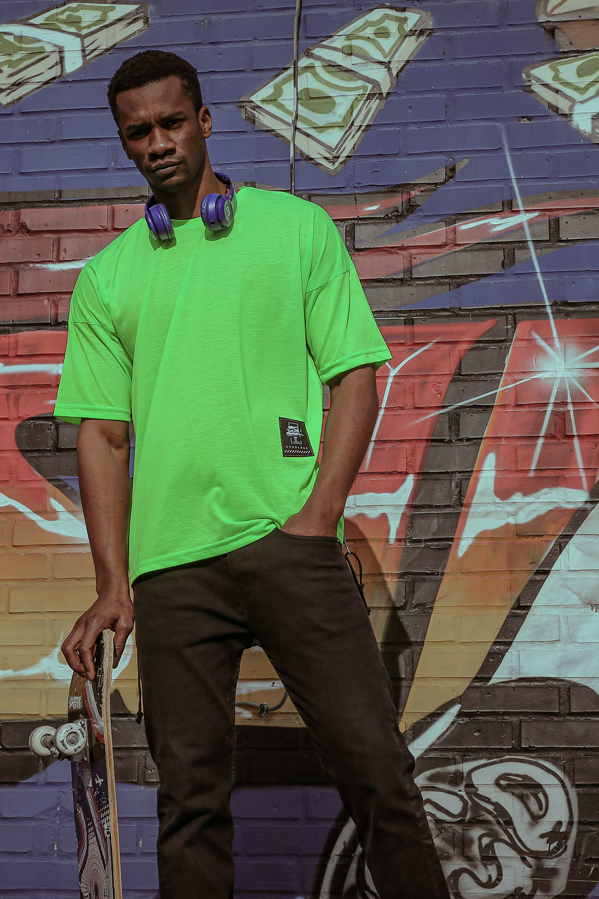 XHAN - Yeşil Yanı Fermuarlı Oversize T-Shirt 1KXE1-44586-08