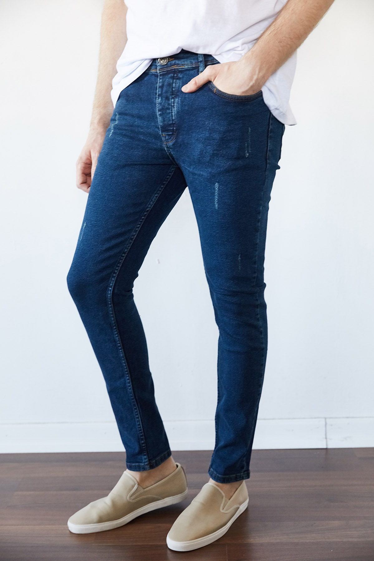 XHAN - Yıkamalı Lacivert Slim Fit Jean Pantolon 1KXE5-44256-48