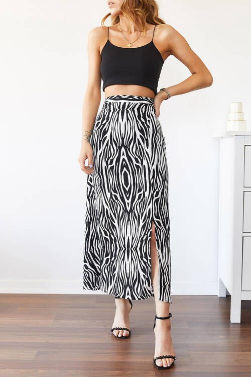 Siyah & Beyaz Zebra Desen Yırtmaçlı Etek 0YXK7-43528-02 - 3