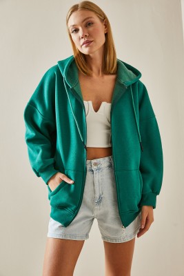 Zümrüt Yeşili Fermuarlı Kapüşonlü Sweatshirt 4KXK8-47606-44 - 2