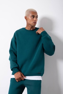 Zümrüt Yeşili Organik Pamuklu Şardonlu Oversize Sweatshirt 3KXE8-46416-44 - XHAN