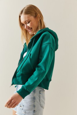 Zümrüt Yeşili Şardonlu Fermuarlı & Kapüşonlü Sweatshirt 4KXK8-47837-44 - 4